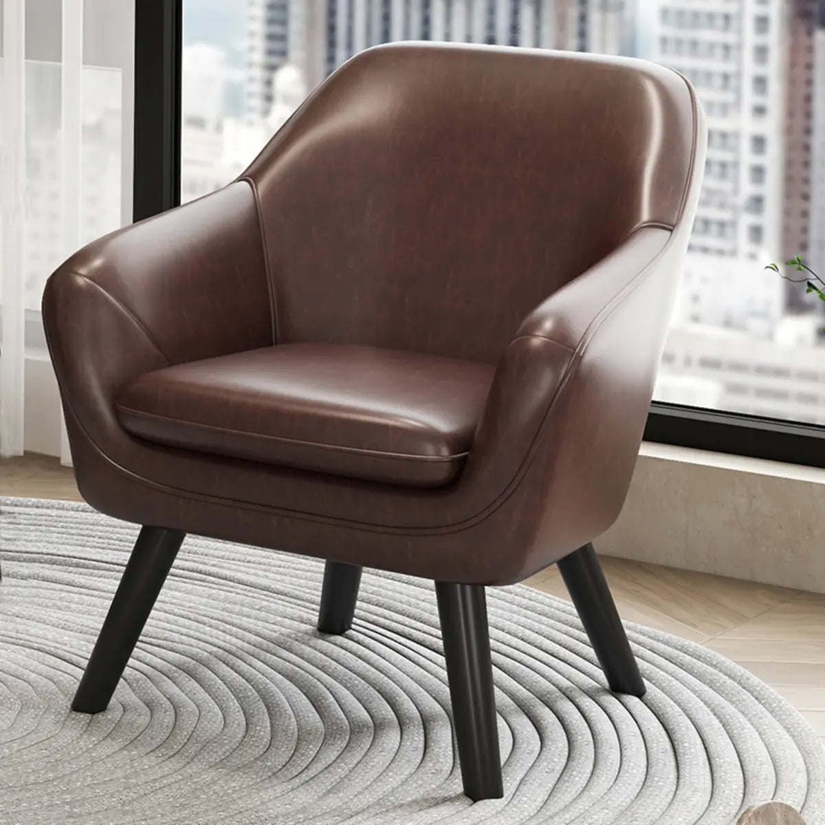 Ergonomic Brown Oiled Leather Accent Chair — Turquoise / Oiled Leather