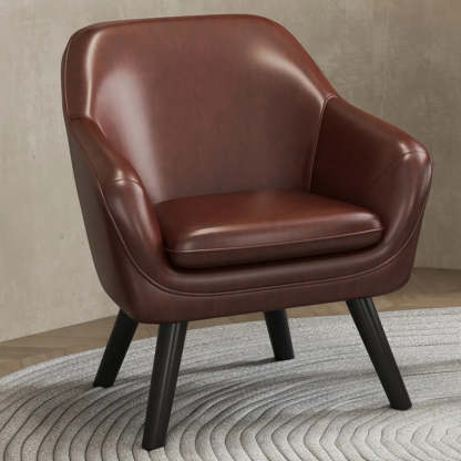 Ergonomic Brown Oiled Leather Accent Chair