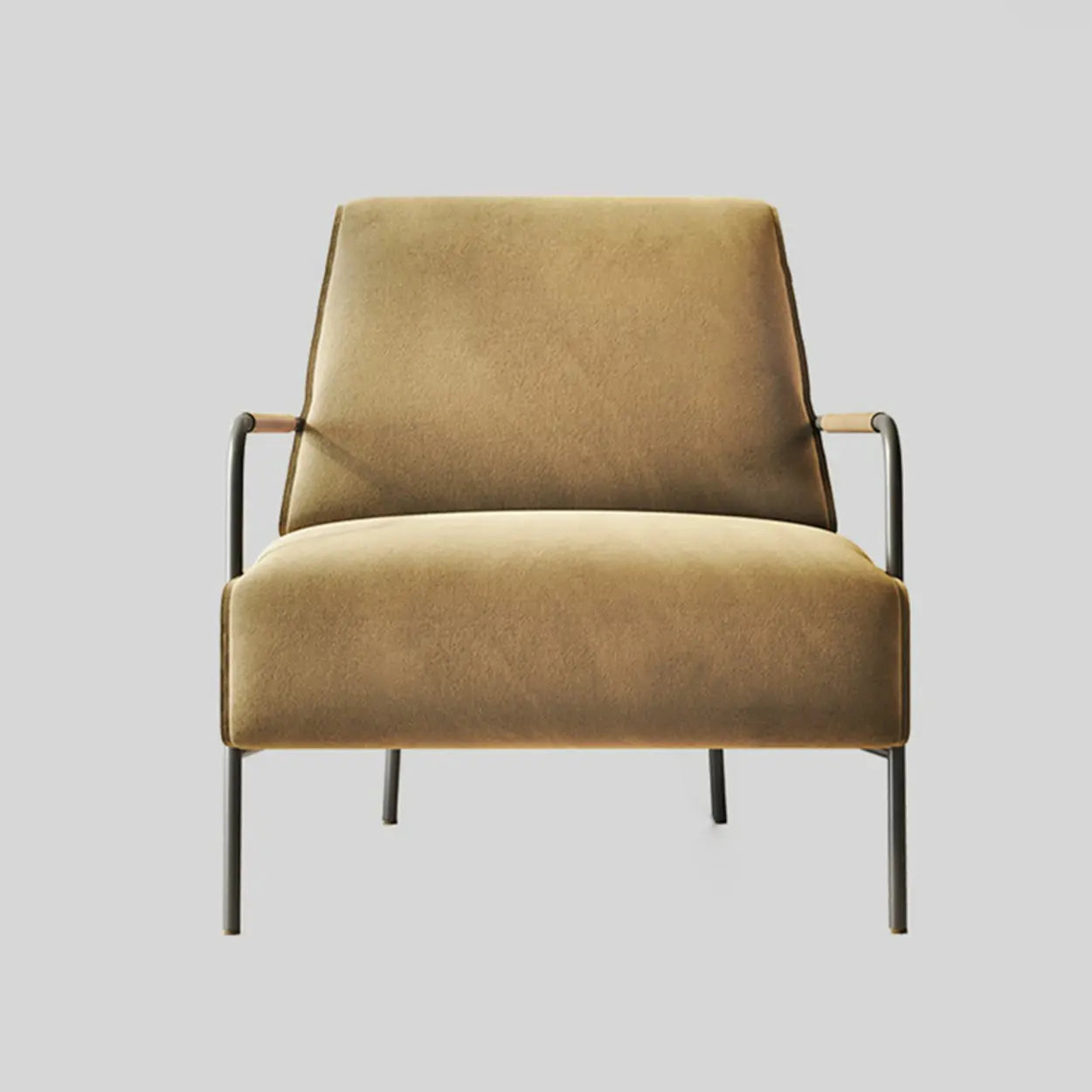Ergonomic Camel Abrasive Cloth Fixed Back Arm Chair — Stainless Steel / Camel / Abrasive Cloth