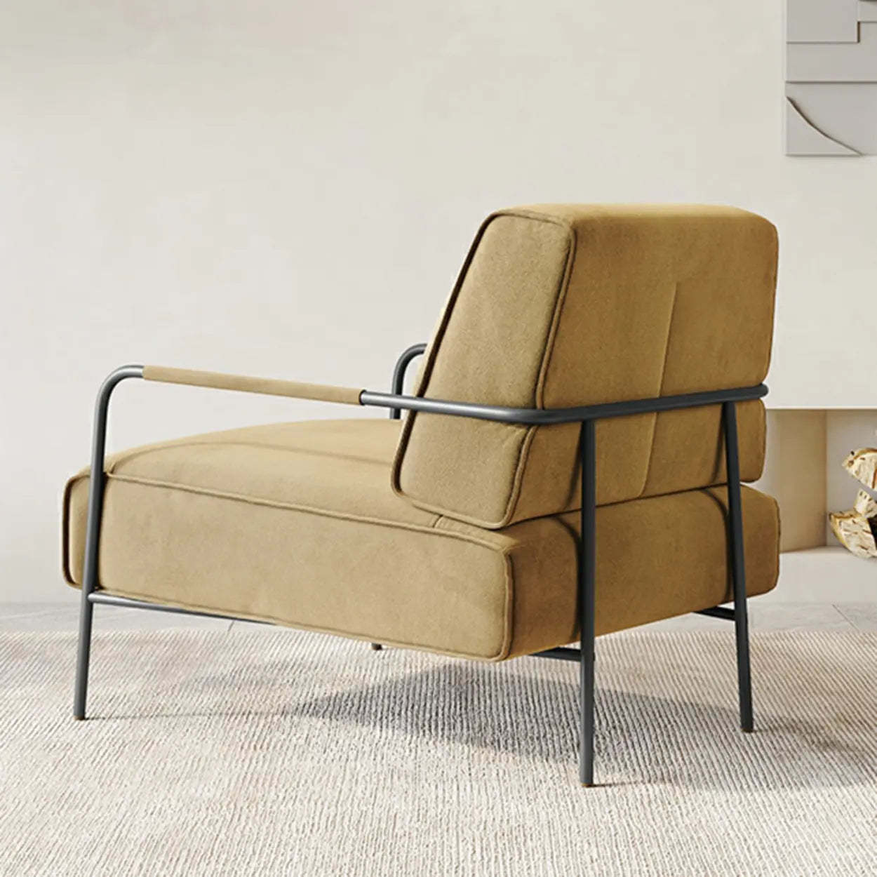 Ergonomic Camel Abrasive Cloth Fixed Back Arm Chair — Stainless Steel / Matcha Green / Abrasive Cloth