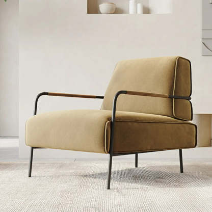 Ergonomic Camel Abrasive Cloth Fixed Back Arm Chair — Carbon Steel / Camel / Abrasive Cloth