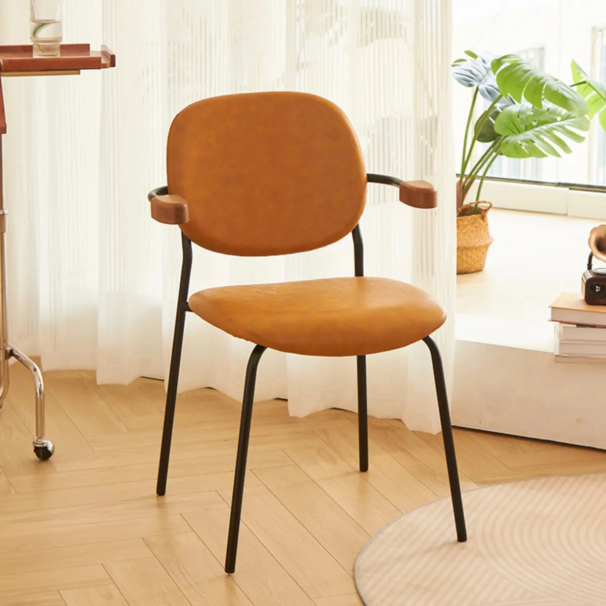 Ergonomic Camel Faux Leather Black-Leg Armchair
