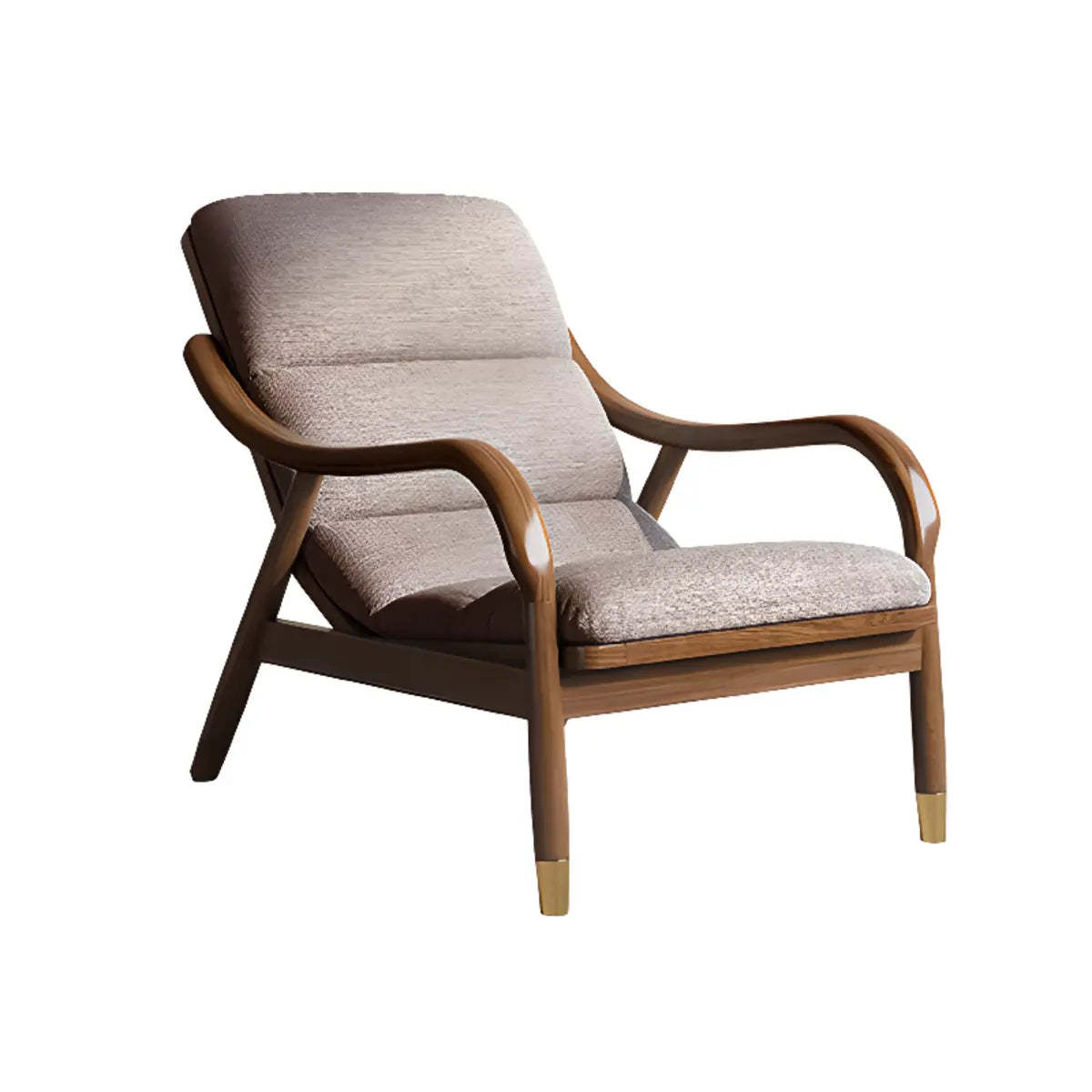 Ergonomic Coffee Sewn Pillow Back Reclining Arm Chair — Single Accent Chair / Khaki / Cotton and Linen