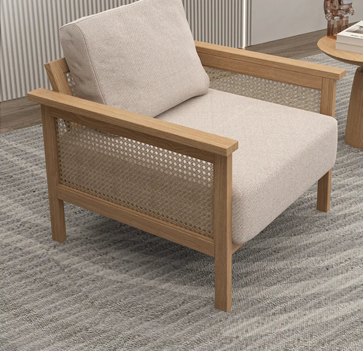 Ergonomic Faux Tight Back Arm Chair — Black Walnut / Faux Cotton Linen