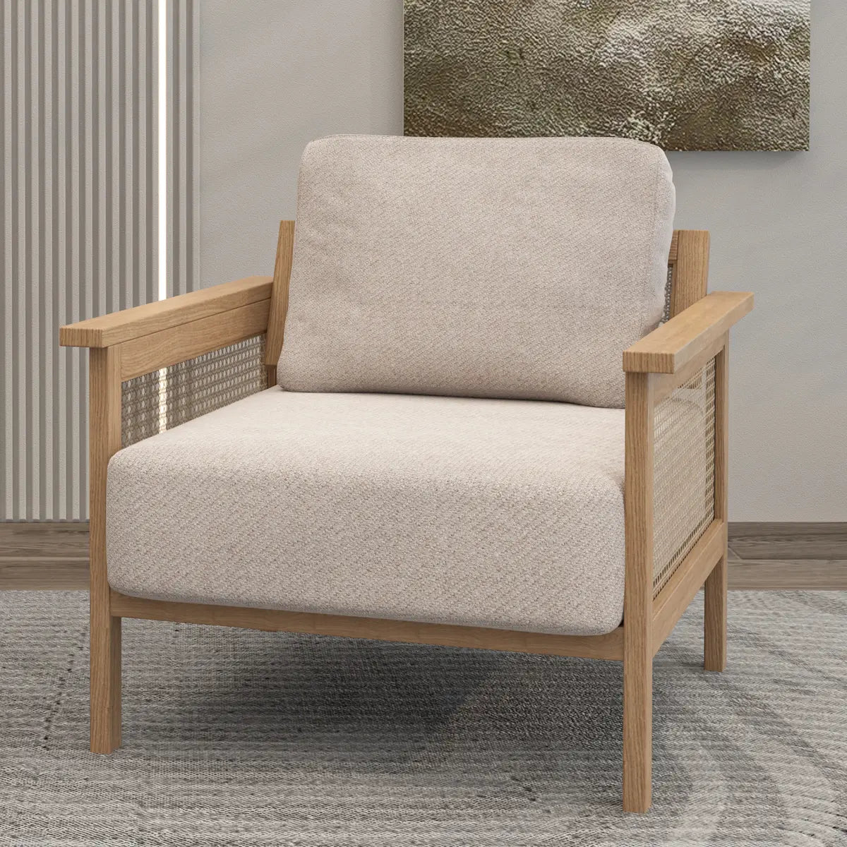 Ergonomic Faux Tight Back Arm Chair — Natural / Faux Cotton Linen