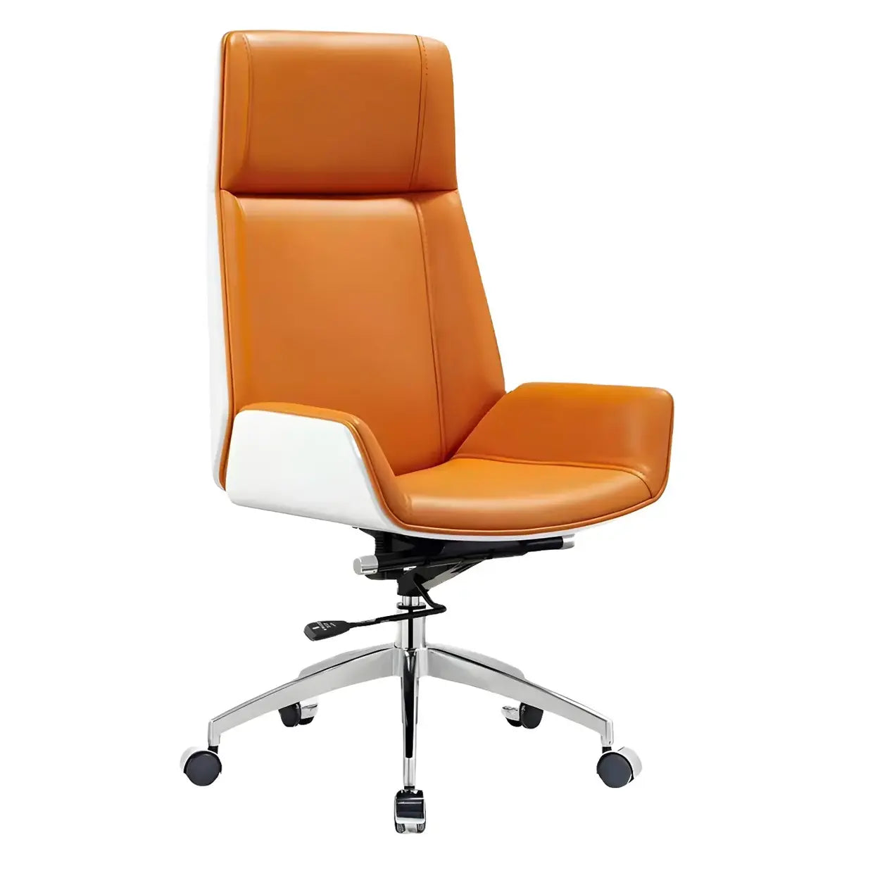 Ergonomic Faux Leather Swivel Office Chair — White/Saffron / High-Back (Over 22 in.) / Casters Included