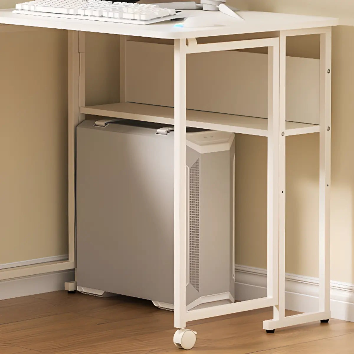 Ergonomic White Wood Foldable Writing Desk with Casters