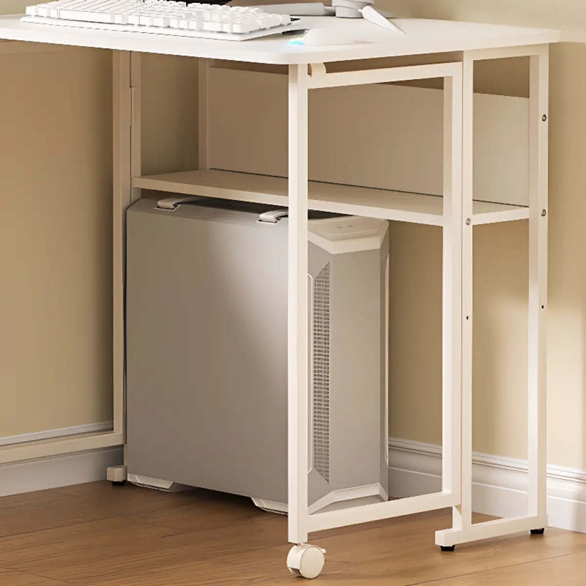 Ergonomic White Wood Foldable Writing Desk with Casters