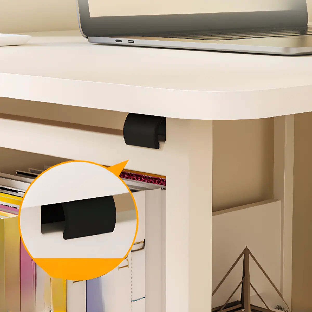 Ergonomic White Wood Foldable Writing Desk with Casters