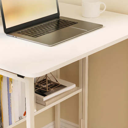 Ergonomic White Wood Foldable Writing Desk with Casters