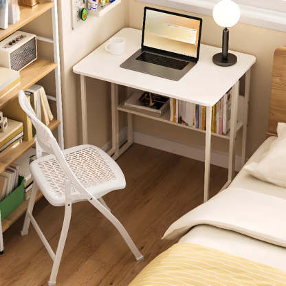 Ergonomic White Wood Foldable Writing Desk with Casters