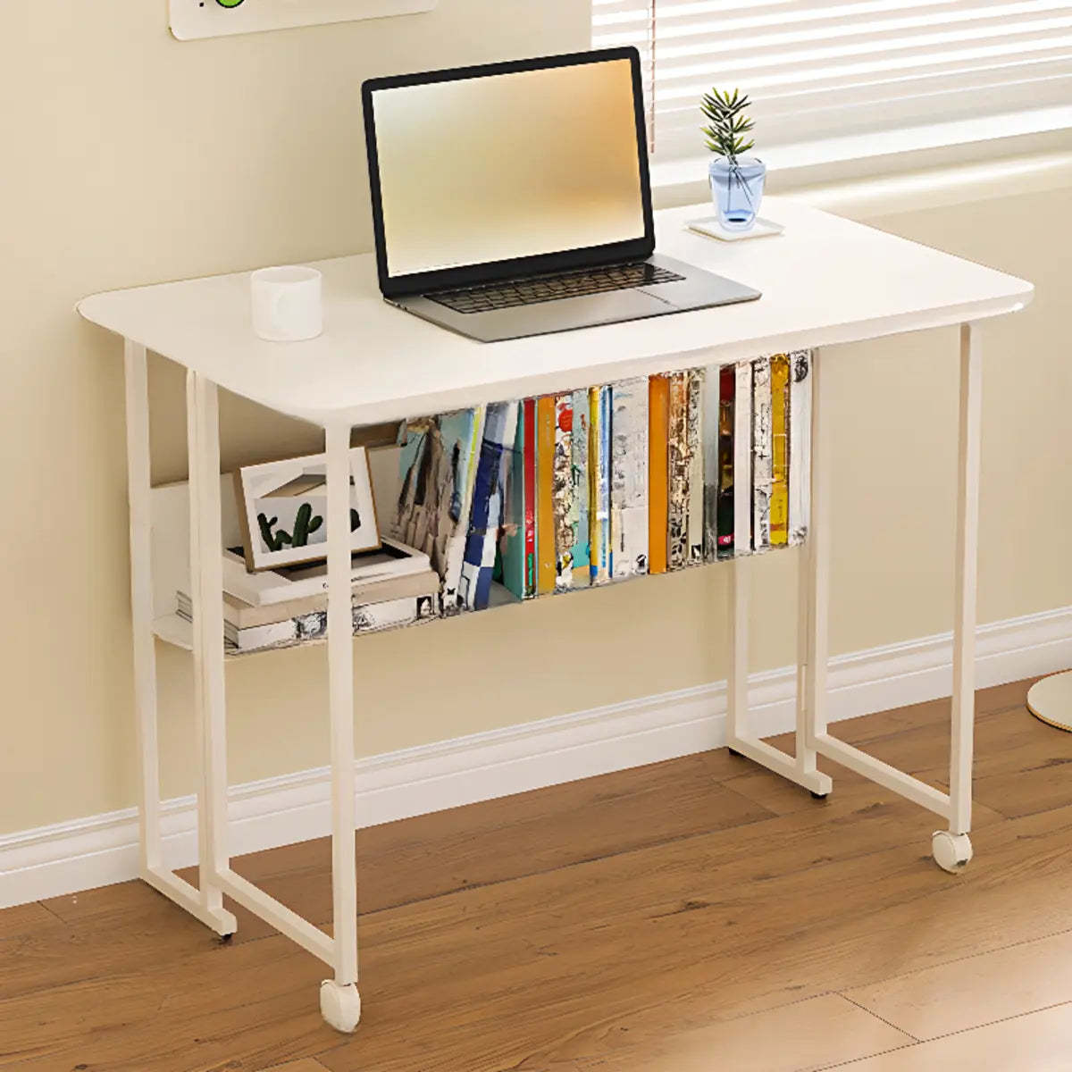 Modern casters foldable white desks — 39.4"L x 22.8"W x 29.5"H