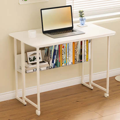 Ergonomic White Wood Foldable Writing Desk with Casters