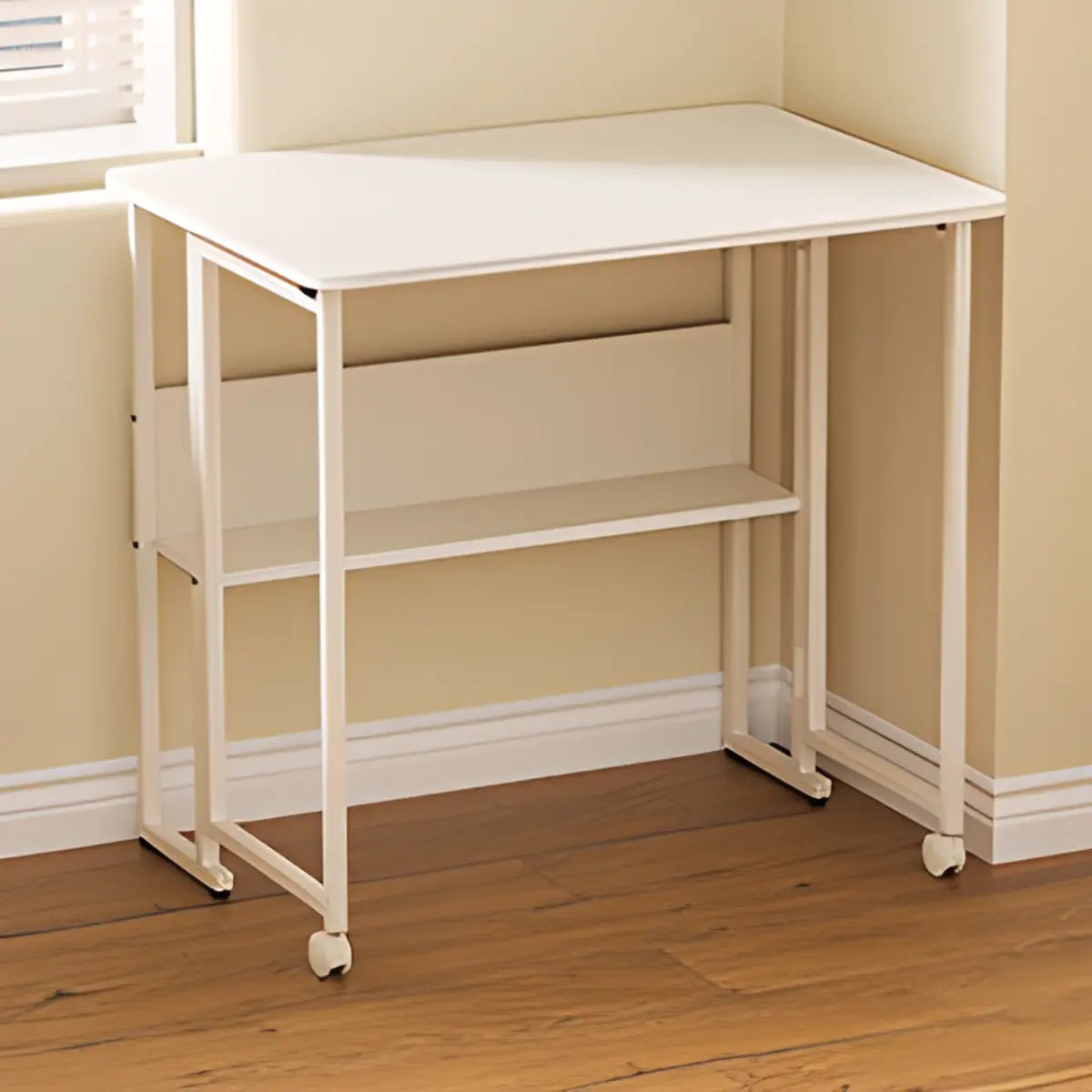 Ergonomic White Wood Foldable Writing Desk with Casters