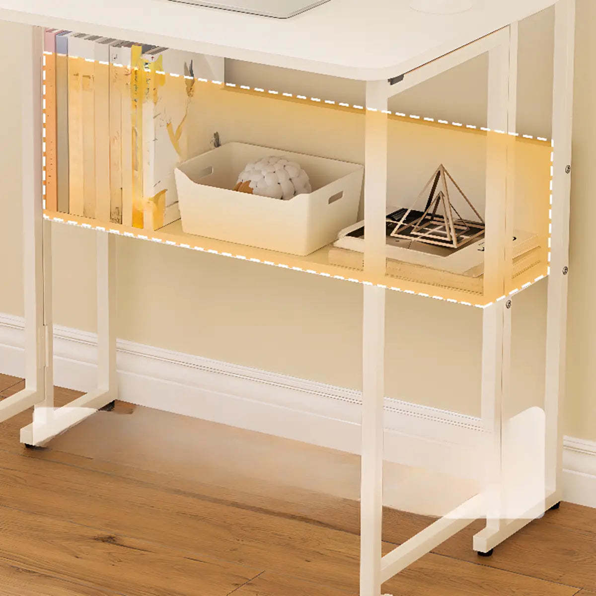 Ergonomic White Wood Foldable Writing Desk with Casters