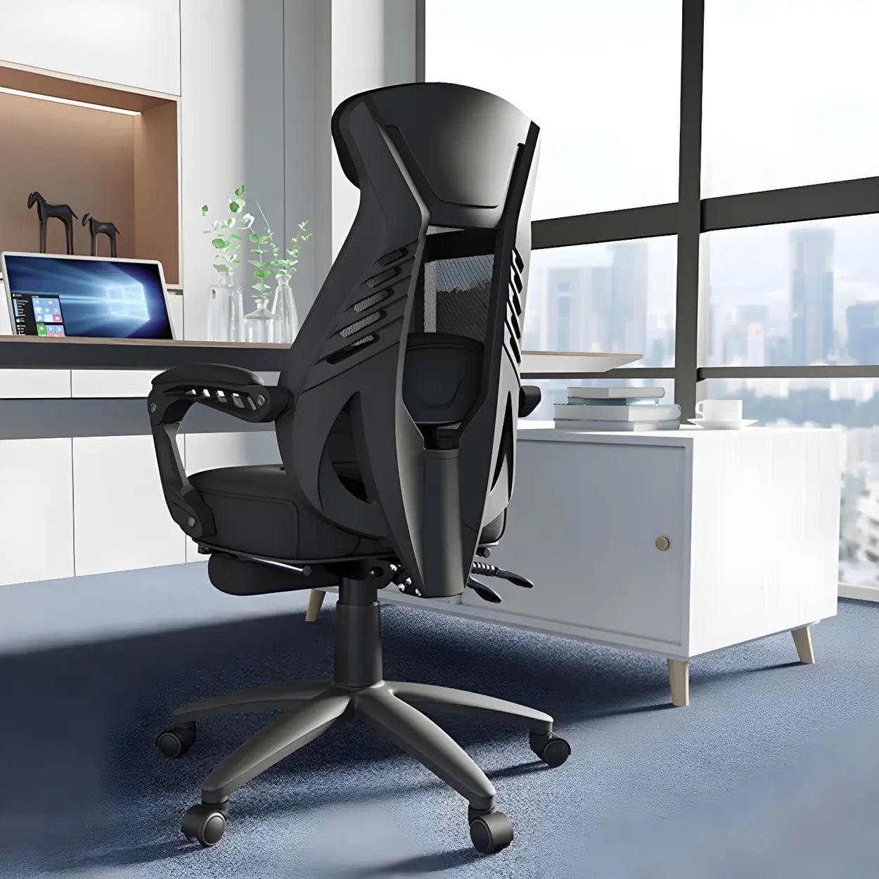 Ergonomic Black Mesh High-Back Office Chair — Black / 1 Piece / With Footrest