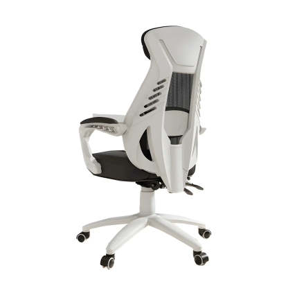Ergonomic Black Mesh High-Back Office Chair — White / 8 Piece Set / With Footrest