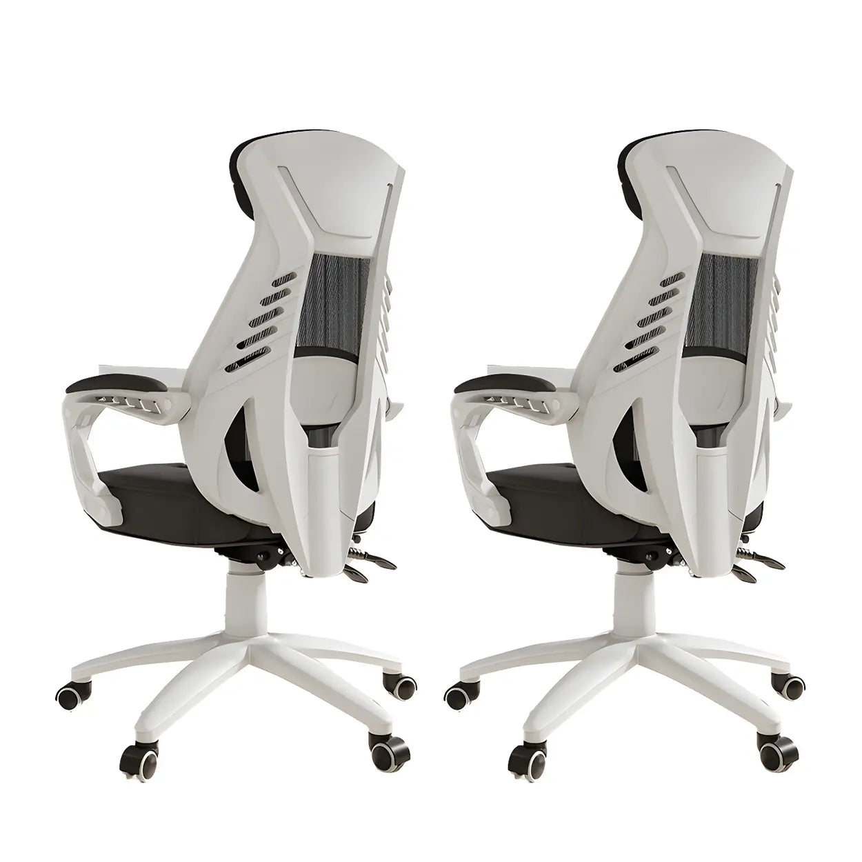 Ergonomic Black Mesh High-Back Office Chair — White / 8 Piece Set / Without Footrest