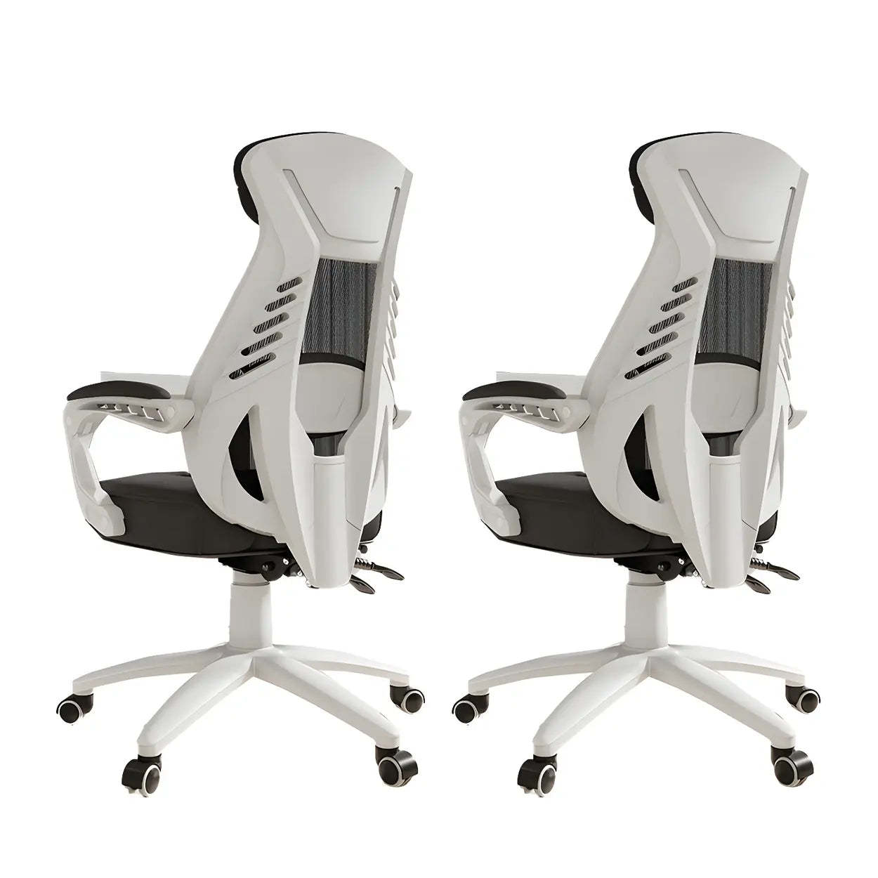 Ergonomic Black Mesh High-Back Office Chair — White / 8 Piece Set / Without Footrest