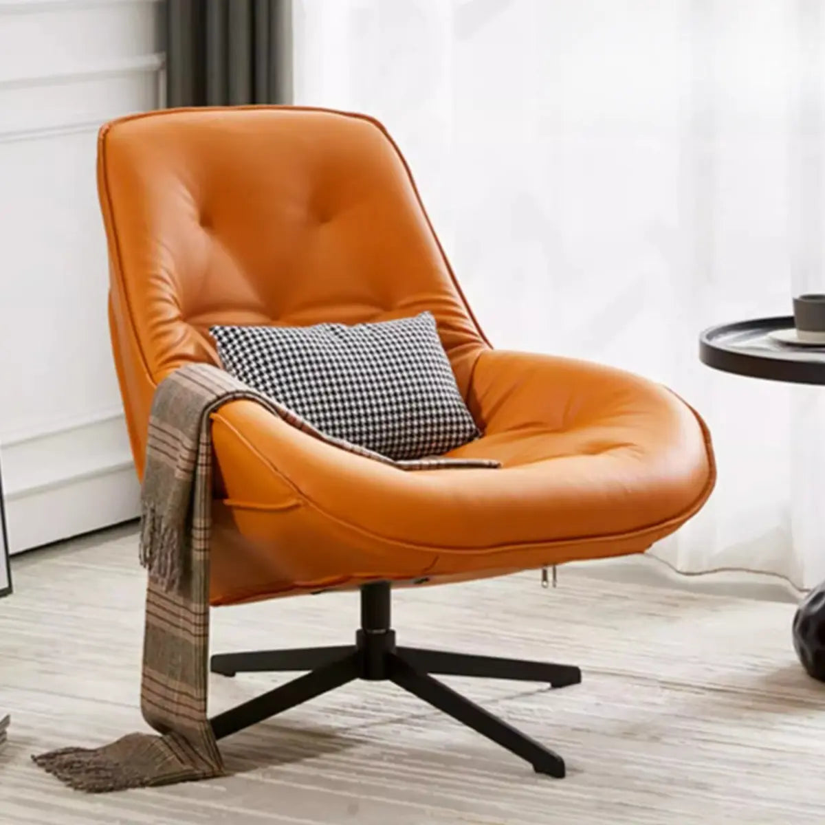 Ergonomic Leather Tufted Swivel Accent Chair