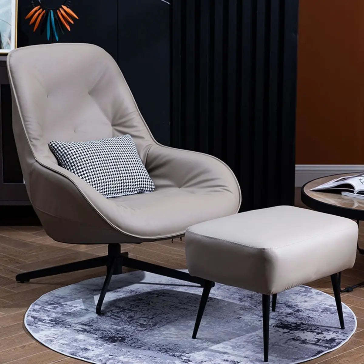 Ergonomic Leather Tufted Swivel Accent Chair