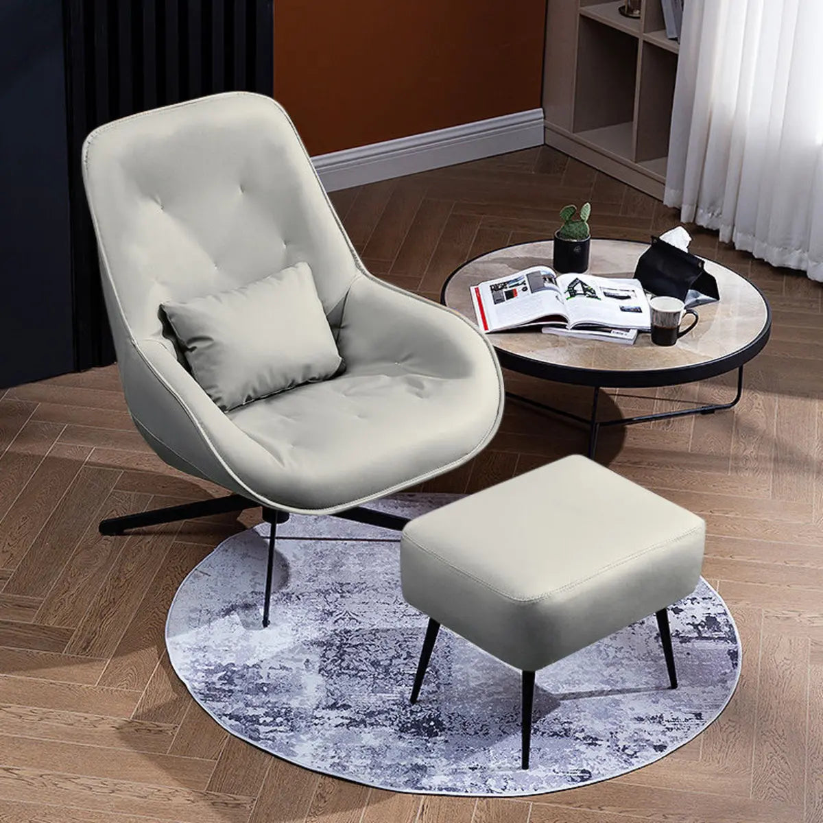 Ergonomic Leather Tufted Swivel Accent Chair