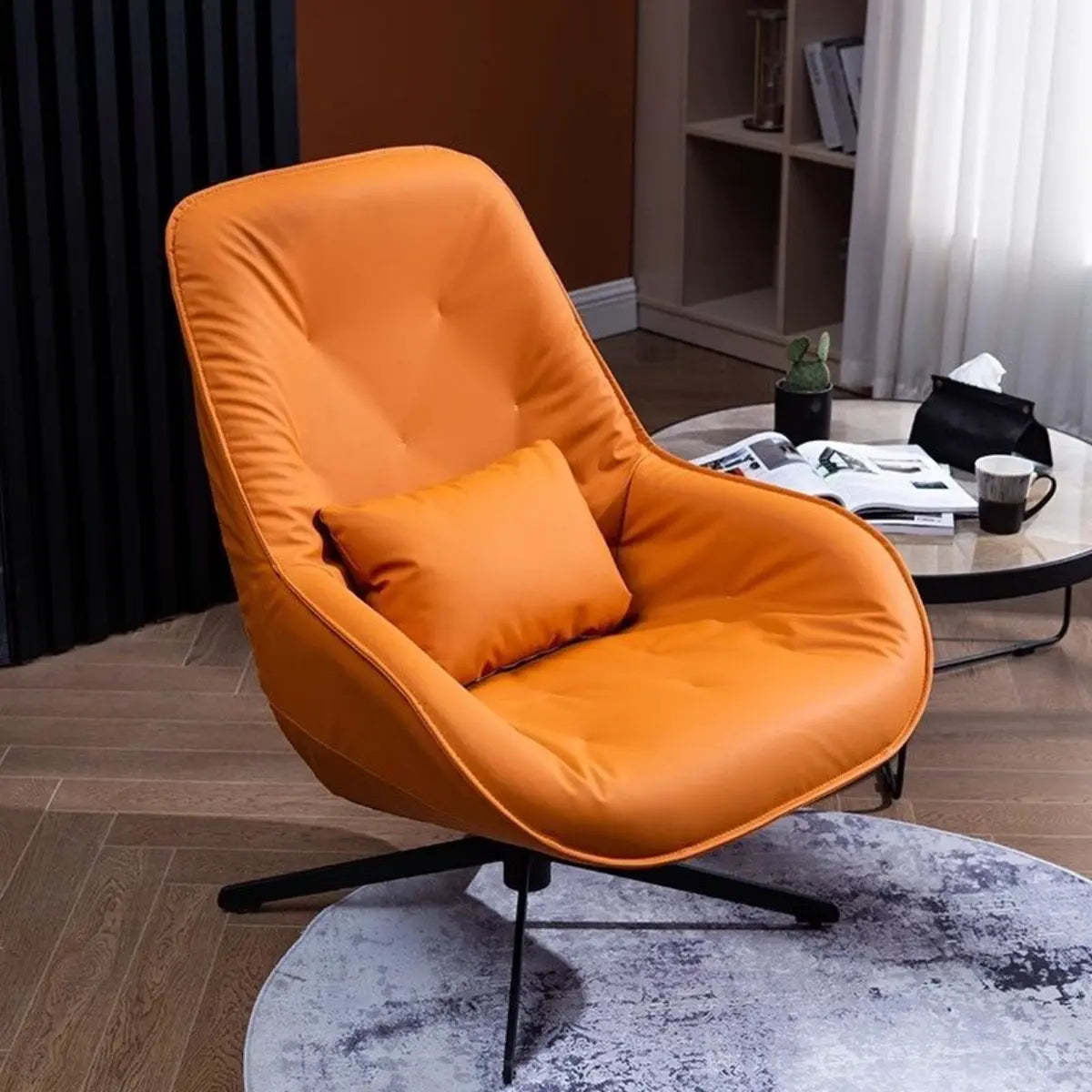 Ergonomic Leather Tufted Swivel Accent Chair — Blue / Anti Cat Scratch Leather