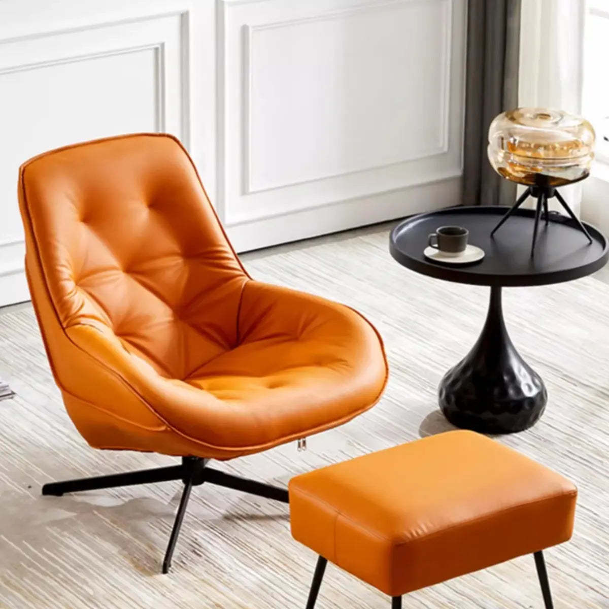 Ergonomic Leather Tufted Swivel Accent Chair — Grey / Anti Cat Scratch Leather