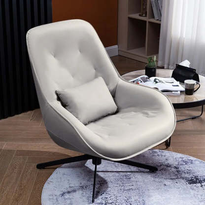 Ergonomic Leather Tufted Swivel Accent Chair — Off-White / Anti Cat Scratch Leather