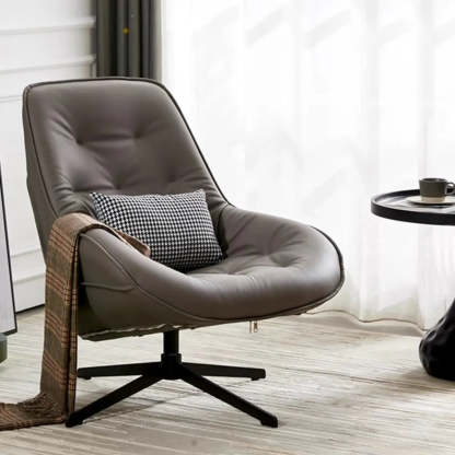 Ergonomic Leather Tufted Swivel Accent Chair — Off-White / Anti Cat Scratch Leather