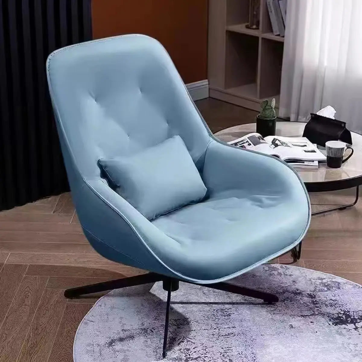 Ergonomic Leather Tufted Swivel Accent Chair — Orange / Anti Cat Scratch Leather