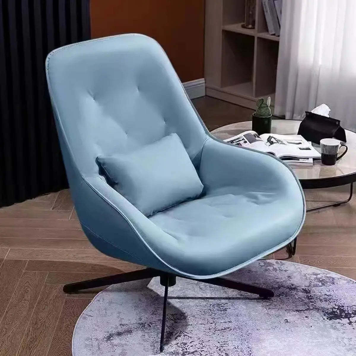 Ergonomic Leather Tufted Swivel Accent Chair — Orange / Anti Cat Scratch Leather
