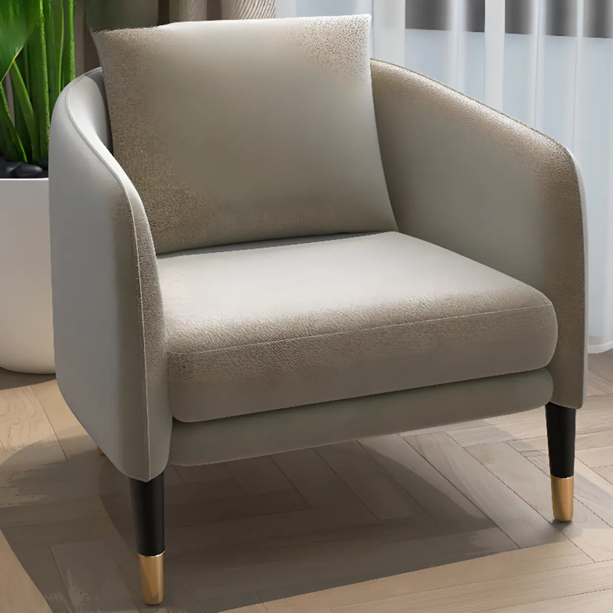 Ergonomic Linen Cushion Back Four Leg Barrel Chair