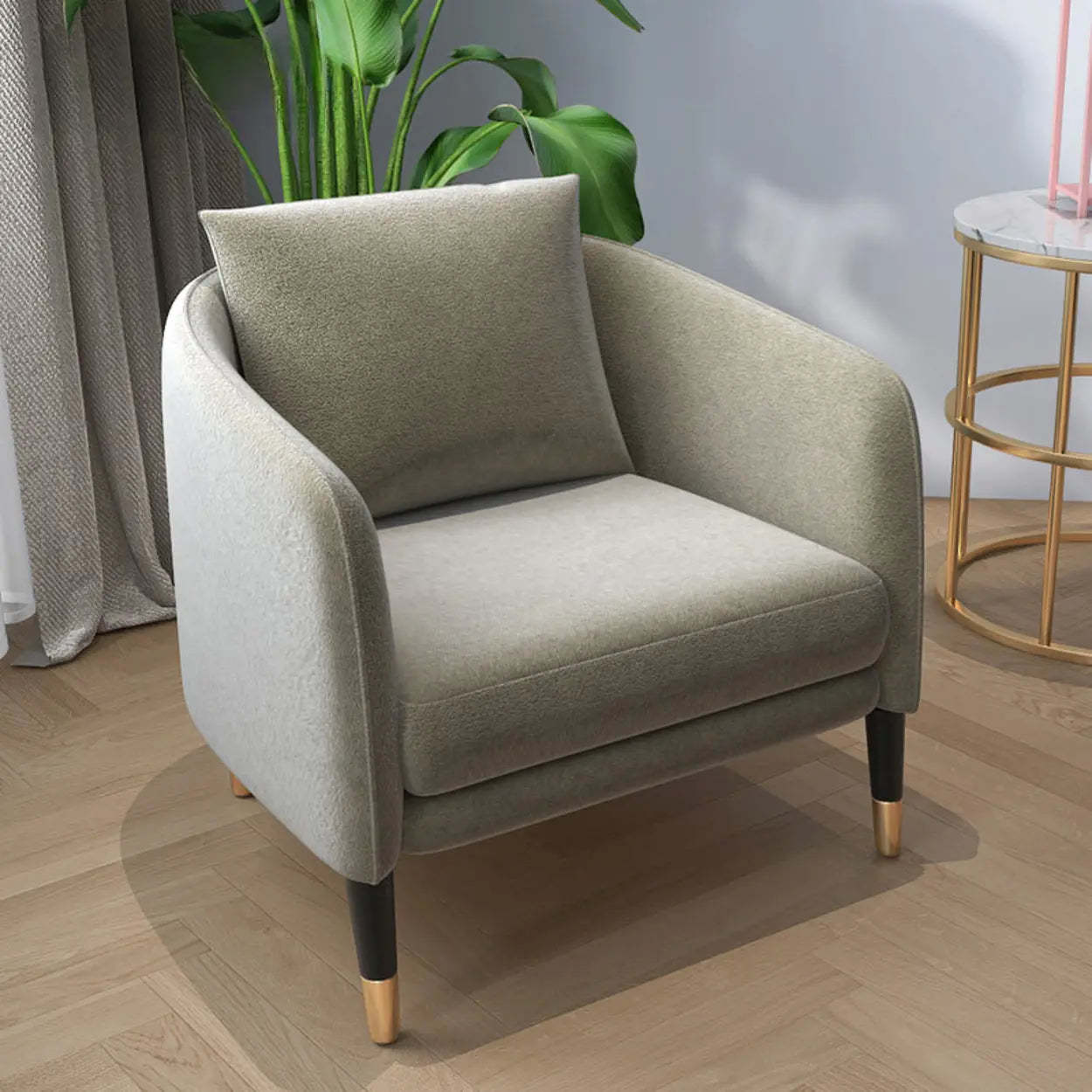 Ergonomic Linen Cushion Back Four Leg Barrel Chair