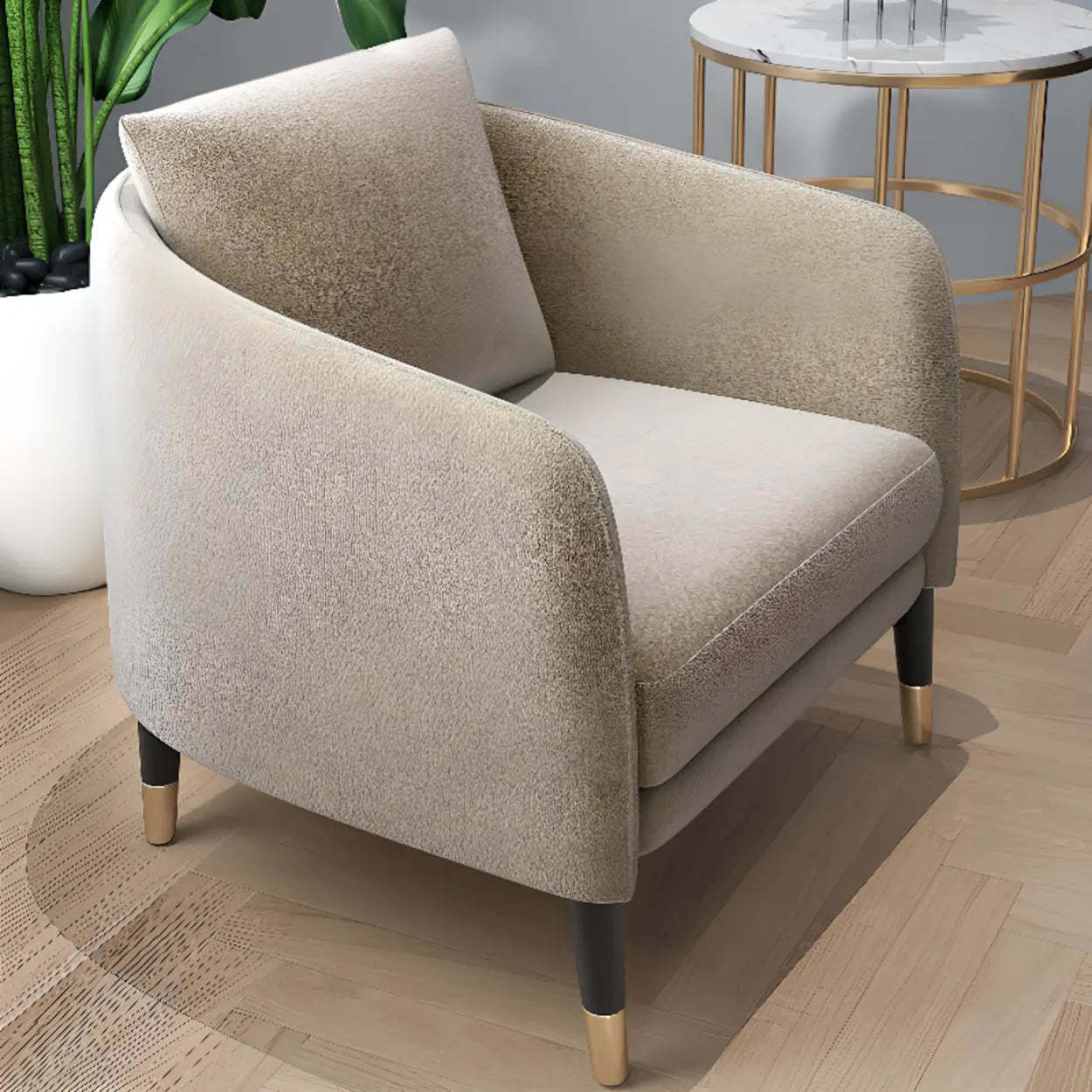 Ergonomic Linen Cushion Back Four Leg Barrel Chair