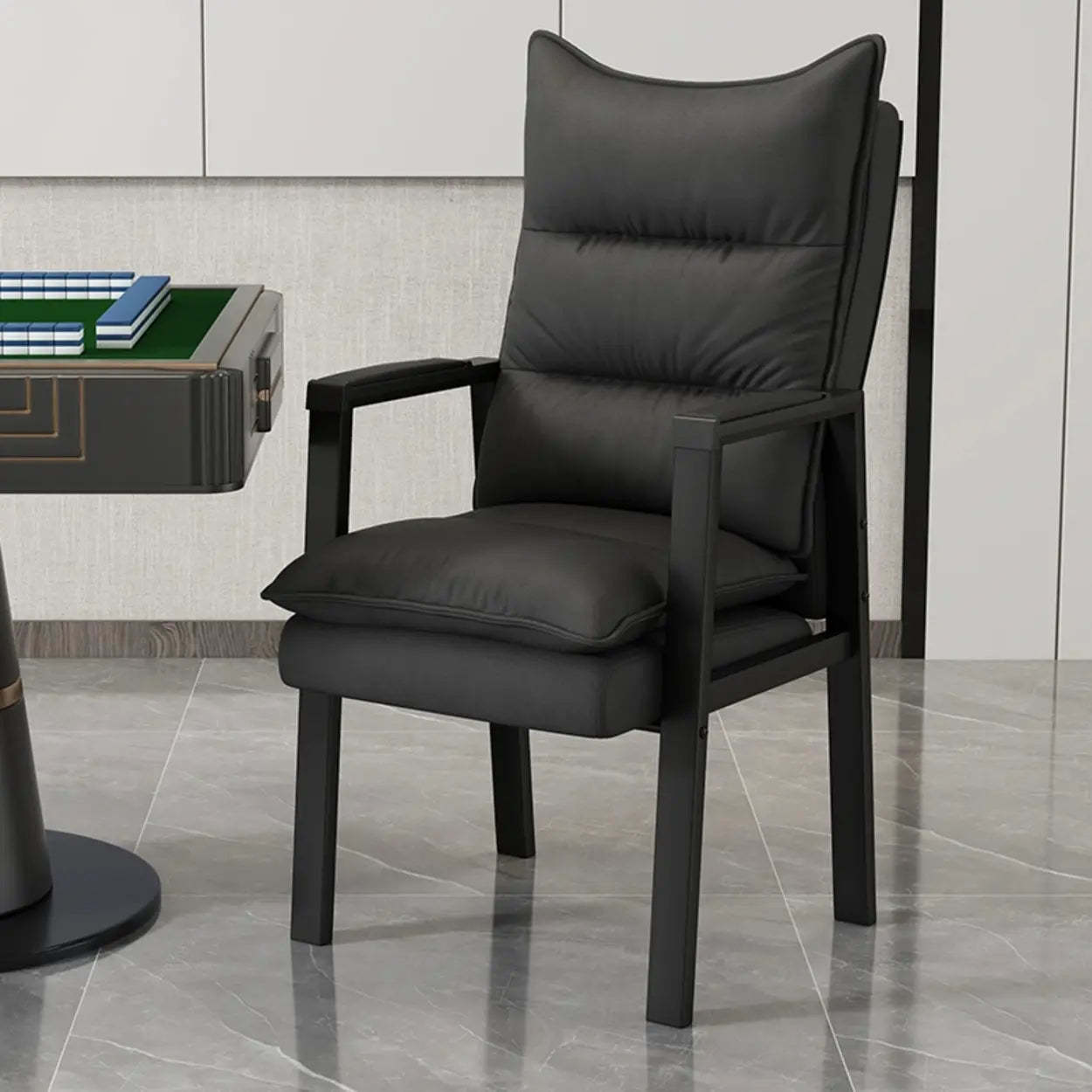 Modern padded high-back blue office chairs in leather steel fabric