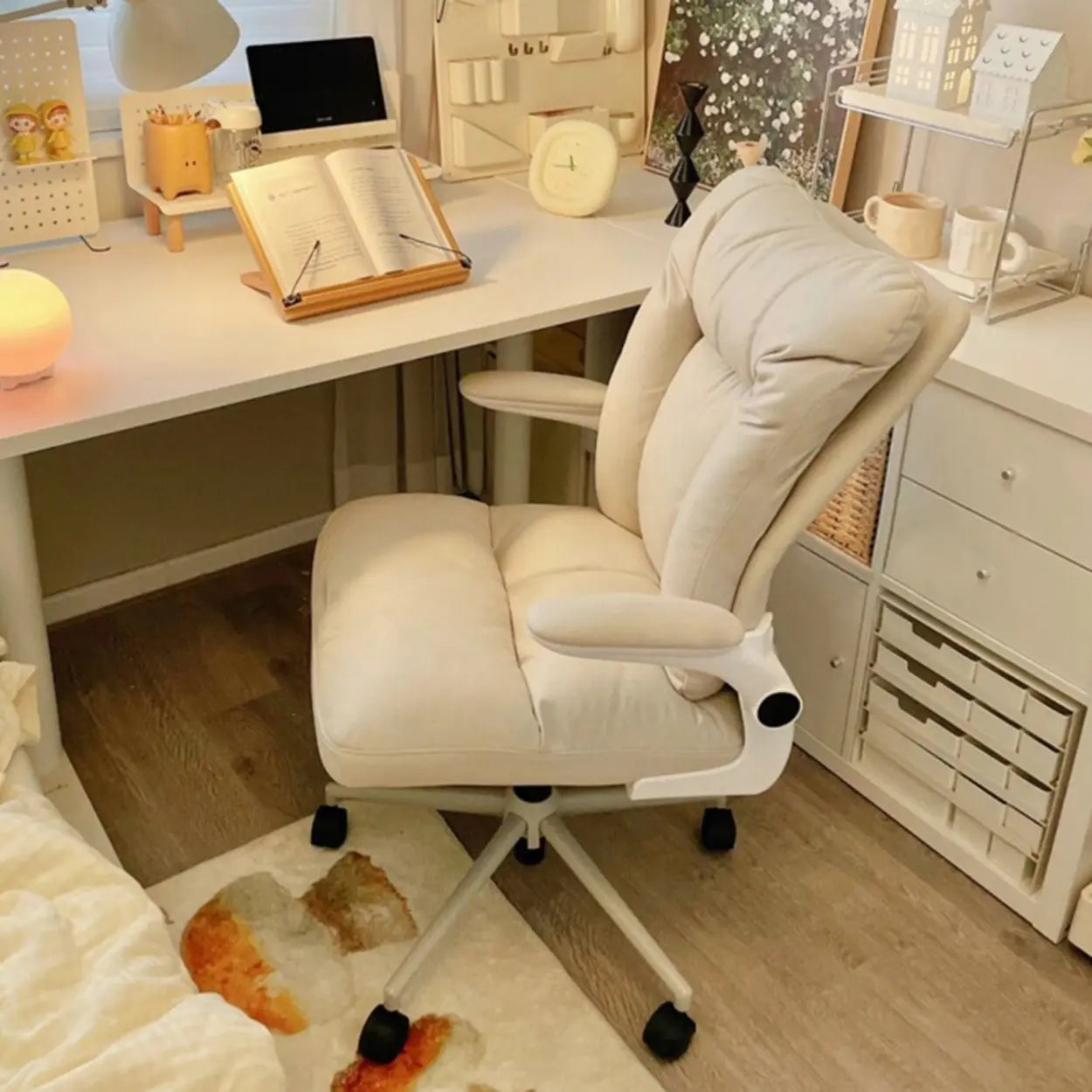 Ergonomic Off-White Modern Swivel Office Chair