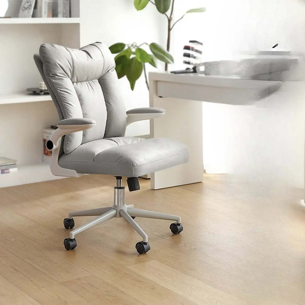 Ergonomic Off-White Modern Swivel Office Chair