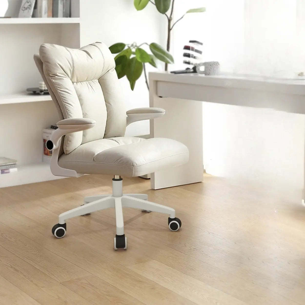 Ergonomic Off-White Modern Swivel Office Chair