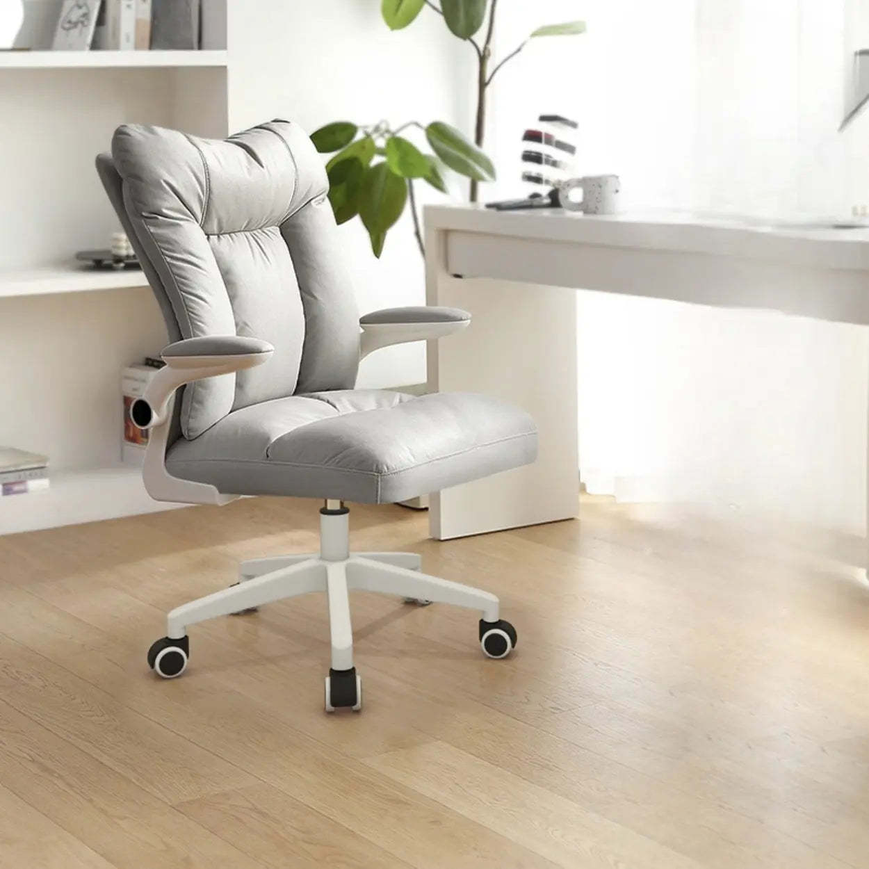 Ergonomic Off-White Modern Swivel Office Chair