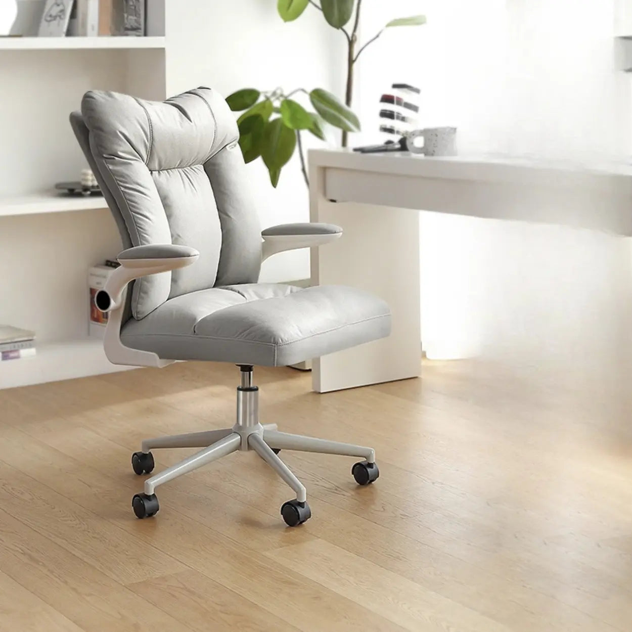 Ergonomic Off-White Modern Swivel Office Chair — Grey / Nylon Leg / Tilt Unavailable