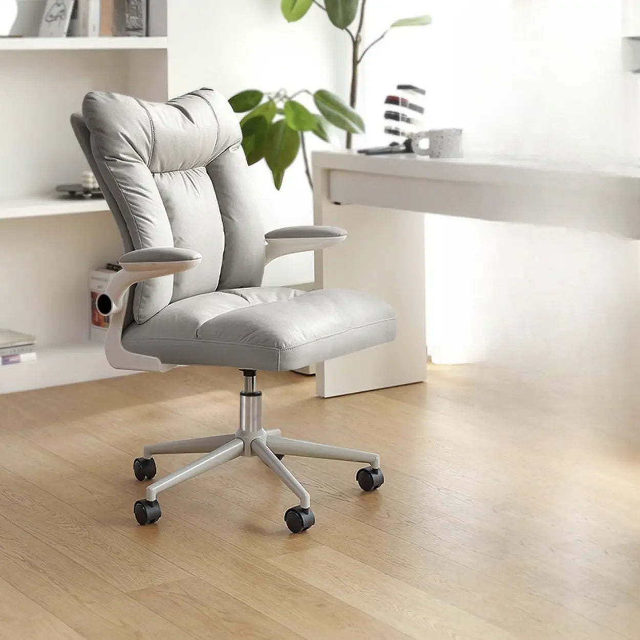 Ergonomic Off-White Modern Swivel Office Chair — Grey / Nylon Leg / Tilt Unavailable
