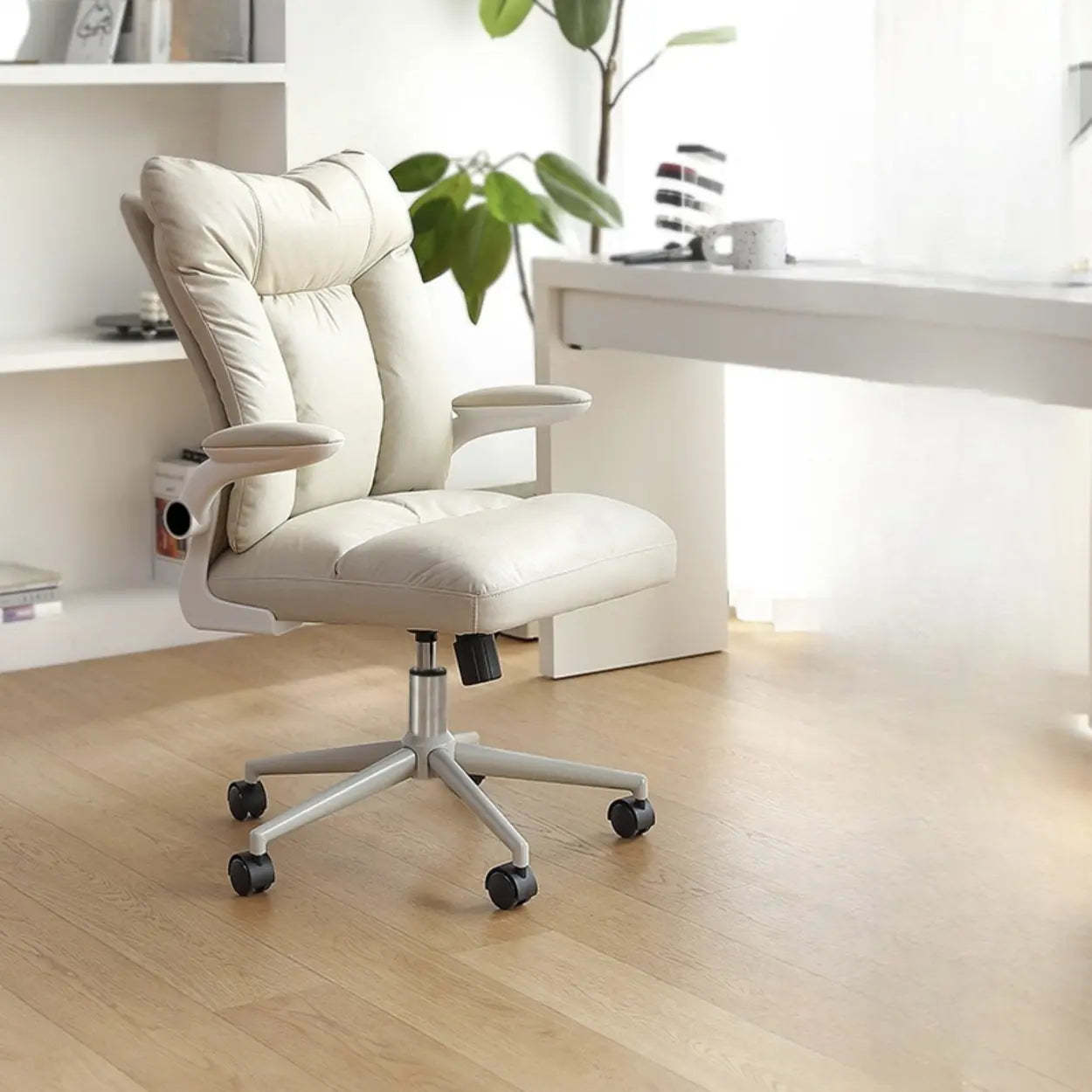 Ergonomic Off-White Modern Swivel Office Chair