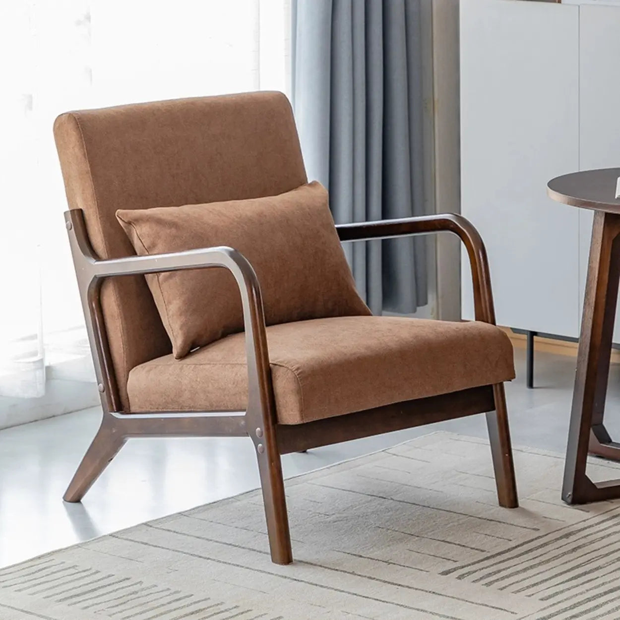 Ergonomic Off-White Wood Arm Chair with Removable Cushions — Light Gray / Cotton and Linen
