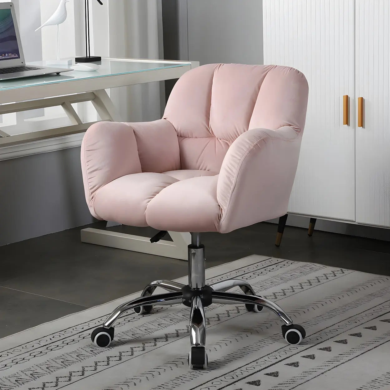 Ergonomic Pink Velvet Armless Office Chair