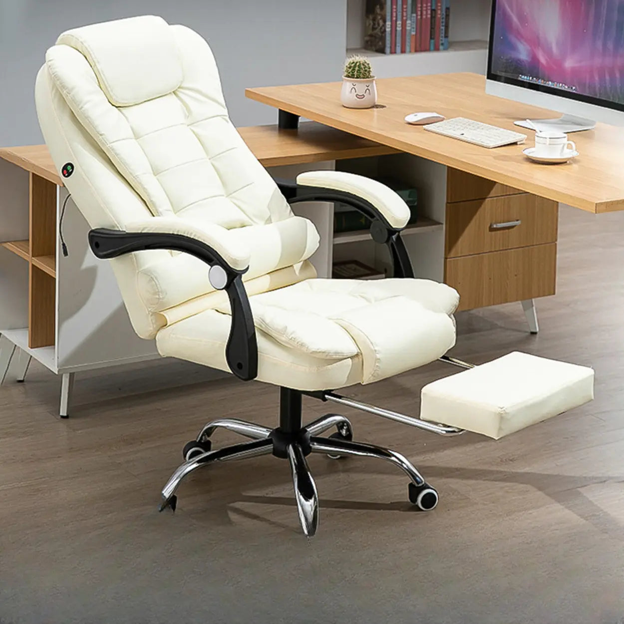 Ergonomic Reclining Leather Office Chair with Wheels