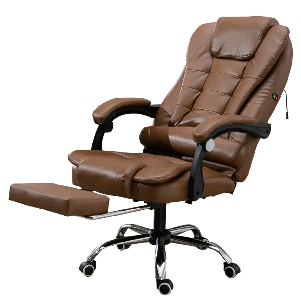 Ergonomic Reclining Leather Office Chair with Wheels — Beige / Without Footrest