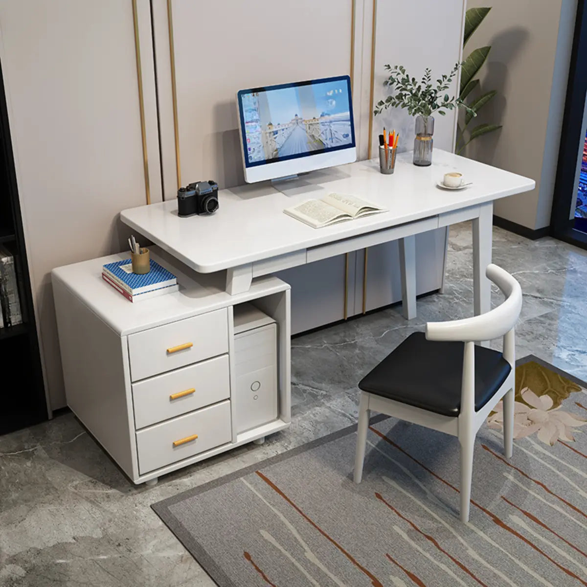 Ergonomic Rubberwood Butcher Block Computer Desk with Drawer
