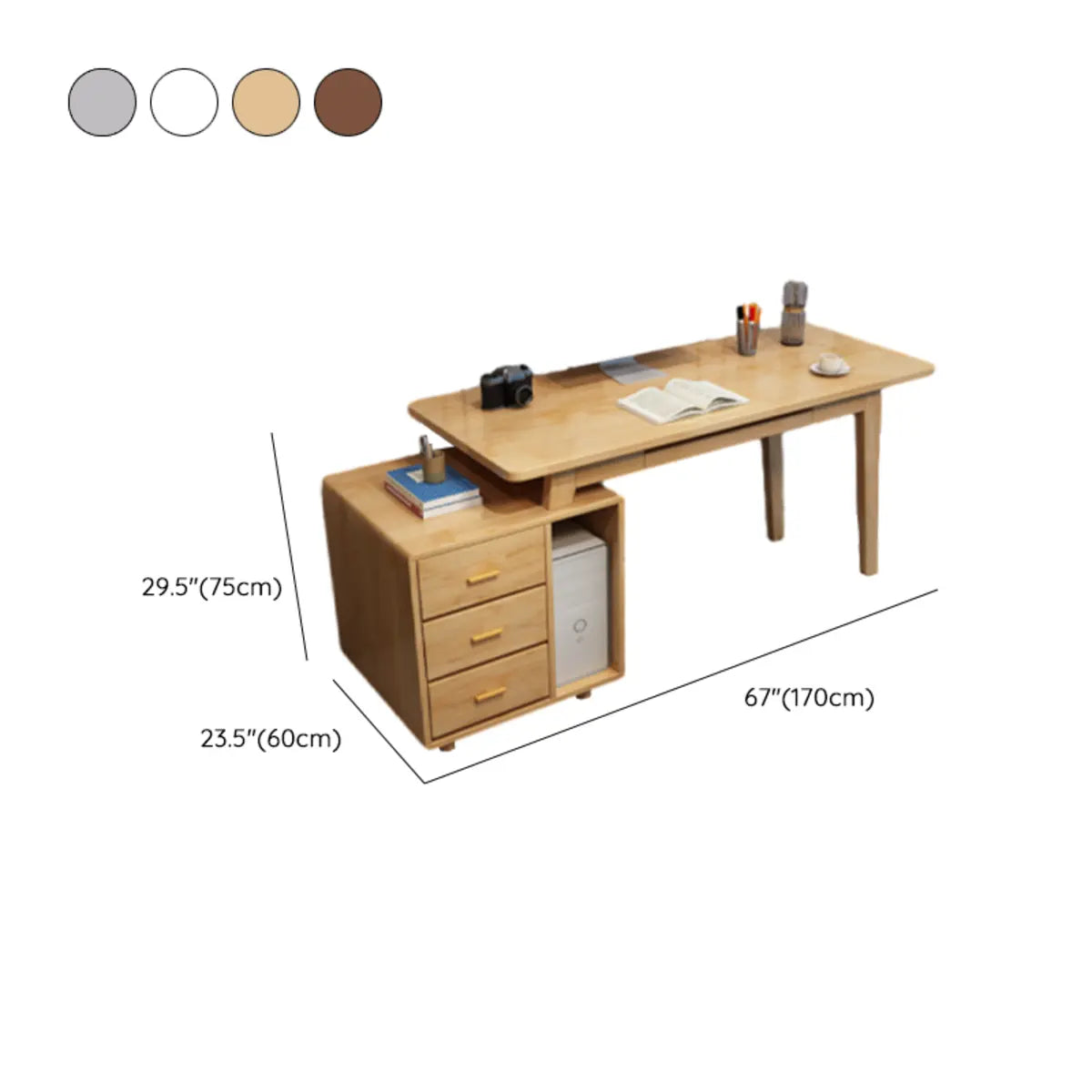 Ergonomic Rubberwood Butcher Block Computer Desk with Drawer