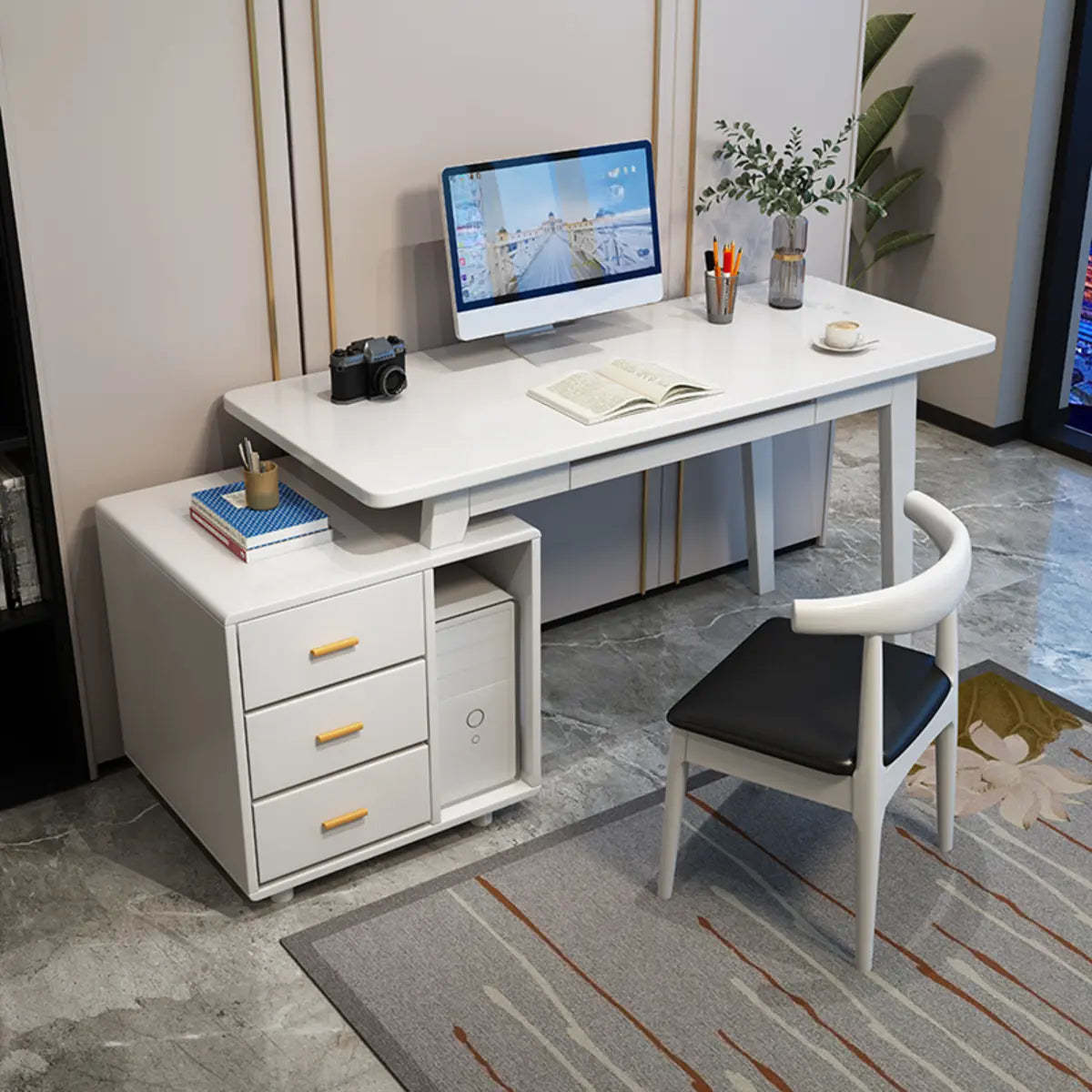 Lighom modern rubberwood butcher gray desks — 59.1"L x 23.6"W x 29.5"H / White